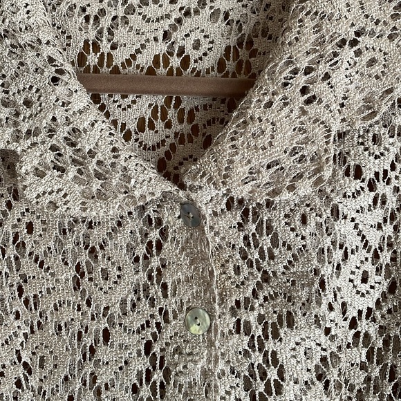 Ladies Vintage Dainty Ivory 2 Button Crochet/Knit Jacket Sz M - Picture 3 of 6